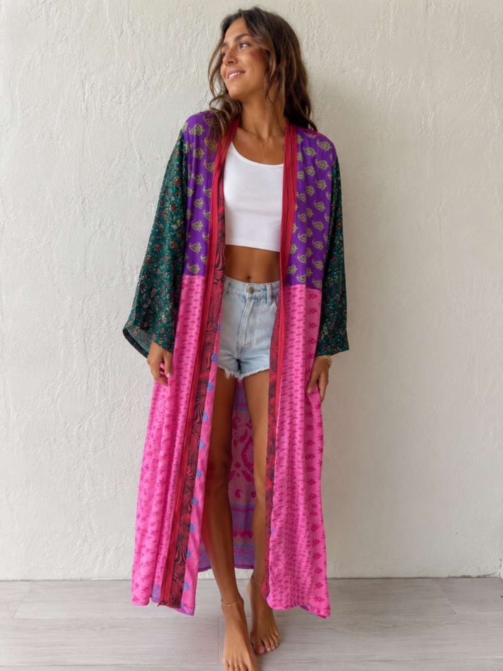 Made in India Silk Patchwork Bohemian Maxi Kimono Duster